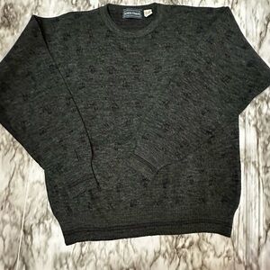 Vintage Wool Blend Gray Oversized Kenneth Roberts Sweater Rainbow Accents Chunky